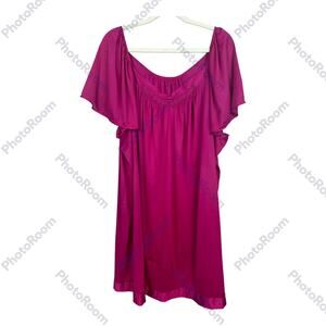 Exquisite Form Nightgown 3XL Red Nylon Flutter Sleeve Midi Lounge Sleepwear